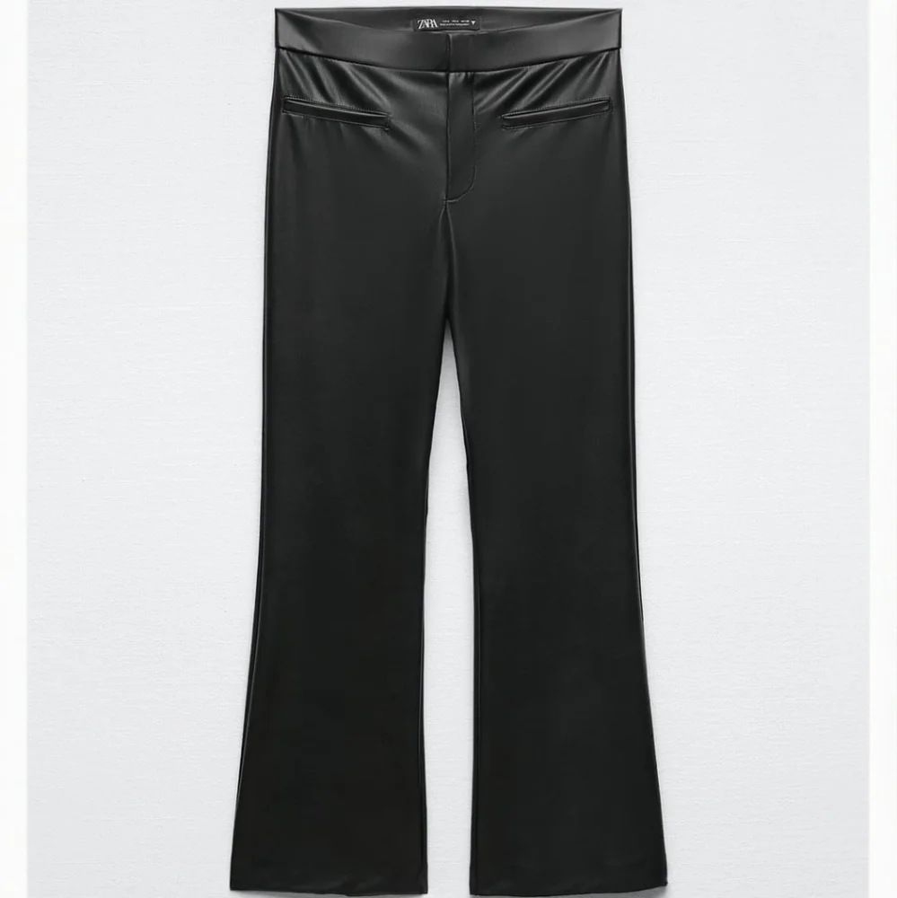 ZARA * FAUX LEATHER FLARE PANTS BLACK  Size M XL